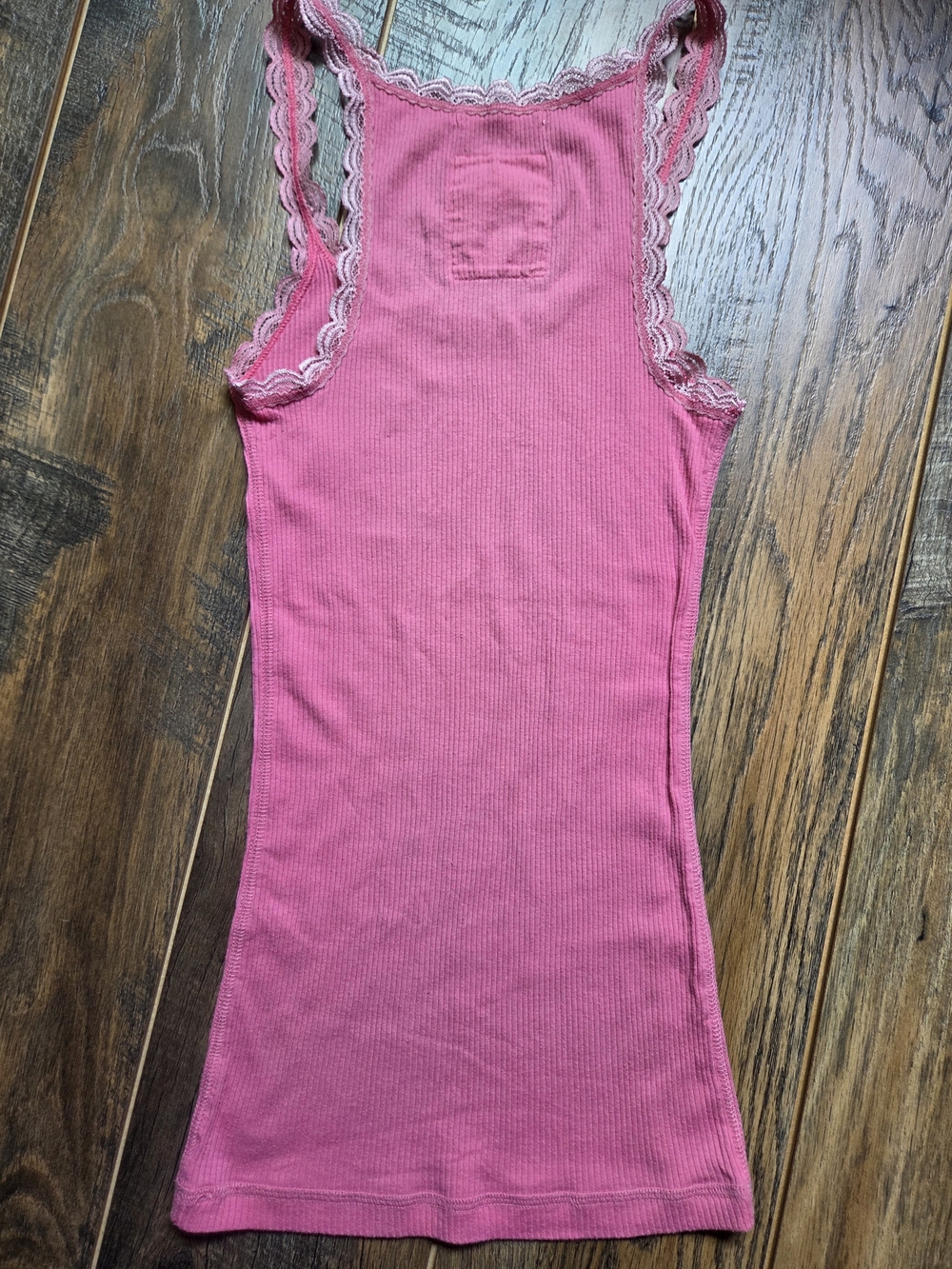 Vintange Hollister Y2K Pink Ribbed Lace Trim Cami Tank Top S Coquette Twilight - Picture 6 of 9